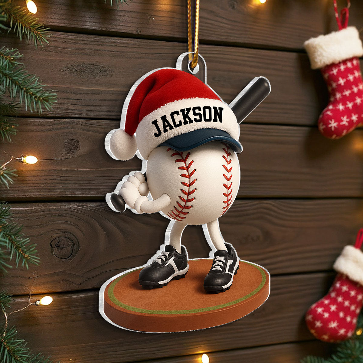 Baseball Player Cartoon 3D Effect - Personalized Acrylic Ornament - Christmas Gift For Teen Boy, Girl, Daughter, Son