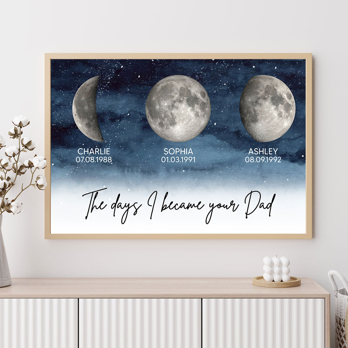 The Days I Became Your Dad Custom Children Birthdate Moon Phase - Personalized Poster - Heartfelt Father's Day For Dad
