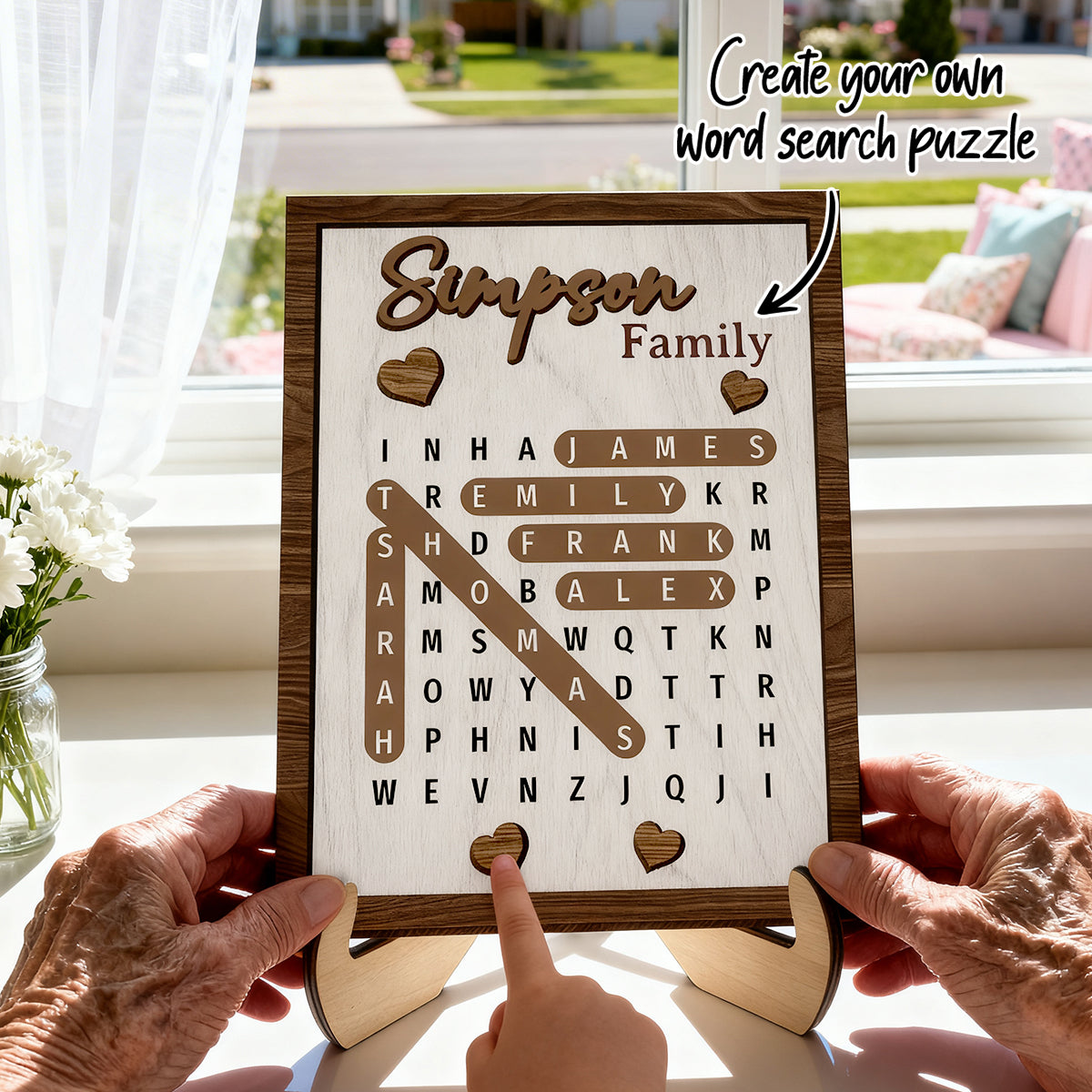 Family Word Search Puzzle Sign - Personalized 2-Layered Wooden Plaque - Gift for Mom, Dad, Grandparents