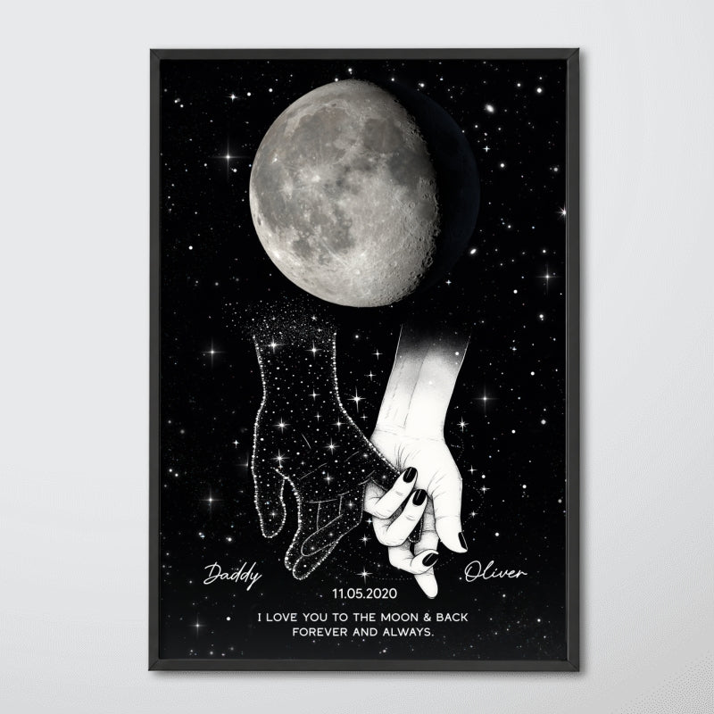Lost Loved One Holding Hands Moon Phase Galaxy Art Memorial Sympathy Gift Personalized Poster