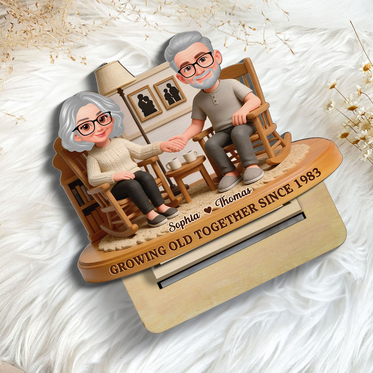 Eternal Love Couple In Cozy Living Room Growing Old Together - Personalized 2-Layer Wooden Plaque - Gift For Couple, Gift For Him, For Her
