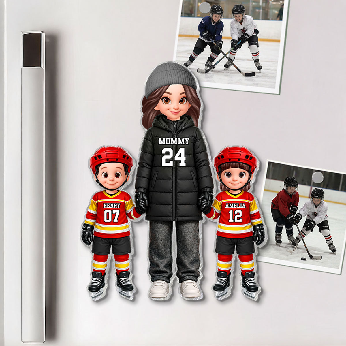 Hockey Mom And Kids - Personalized Acrylic Fridge Magnet - Heartfelt Gift For Hockey Mom, Gift For Wife
