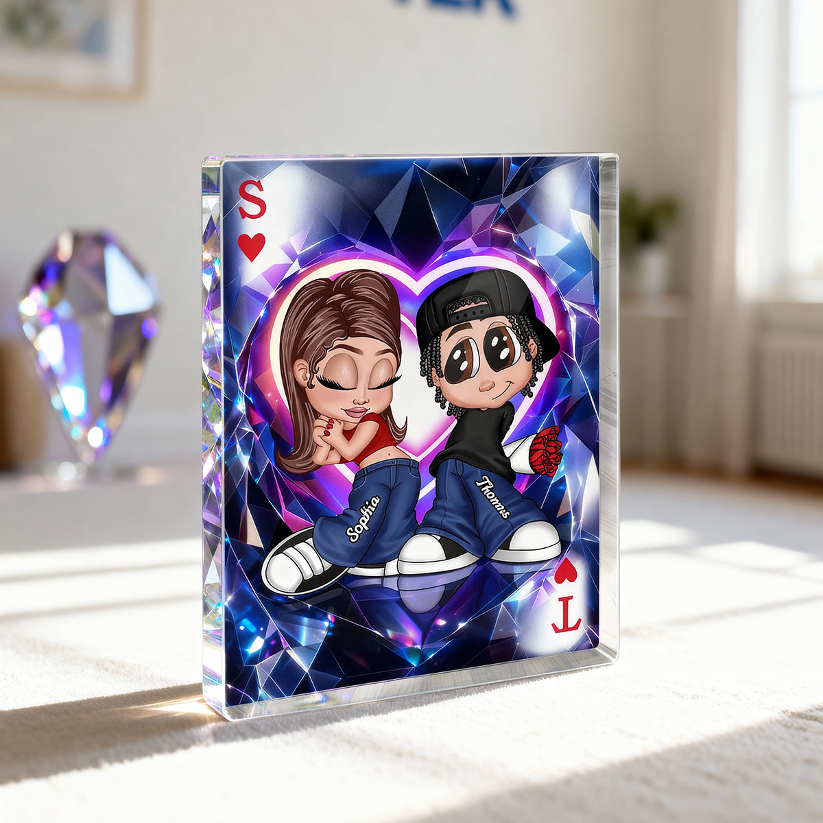 Y2K Couple King Queen Card - Personalized Acrylic Block Plaque - Heartfelt Valentine's Day Gift for Her, for Him