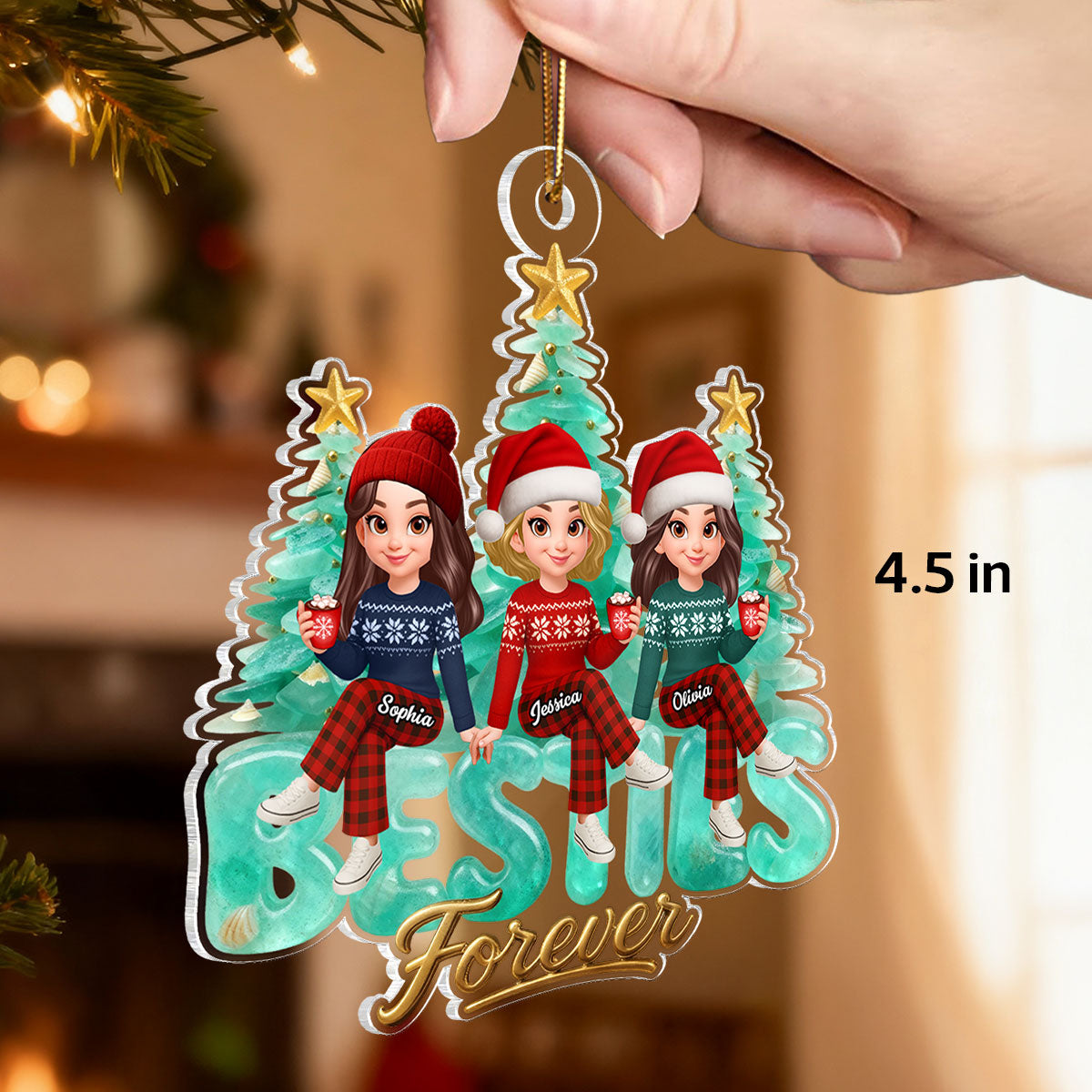 3D Sea Glass Effect Christmas Tree Besties Forever - Personalized Acrylic Ornament - Gift For Best Friends