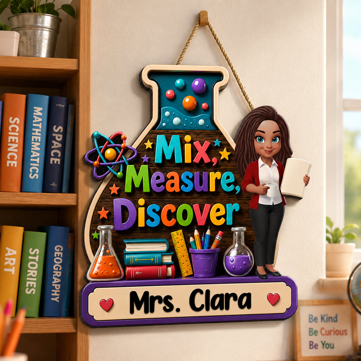 Mix Measure Discover Classroom - Personalized Wood Sign - Back To School Gift For Teacher, Classroom Decor