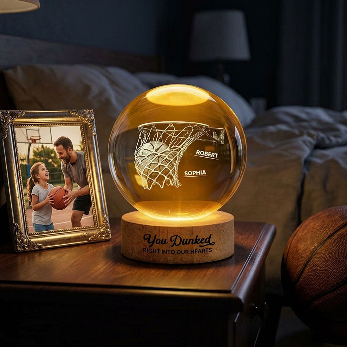 We Scored The Best Dad - Personalized Crystal Ball LED Night Light -  Gift For Sport Dad | Soccer, UK Football, Baseball, Basketball, American Football