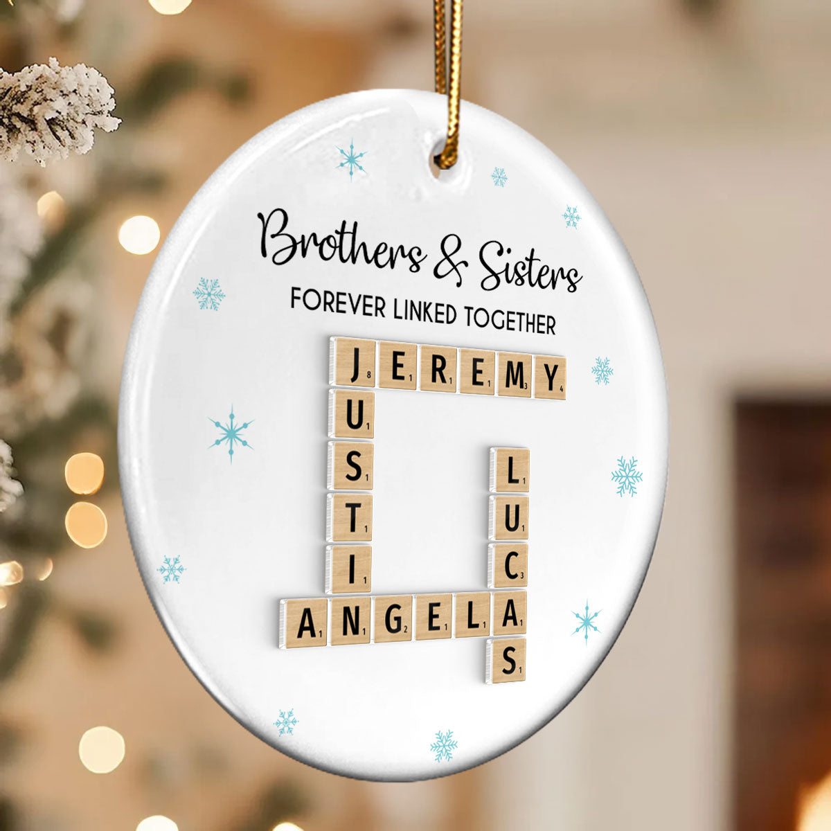 Family Crossword - Personalized Ceramic With Acrylic Ornament - Unique Christmas Gift For Family