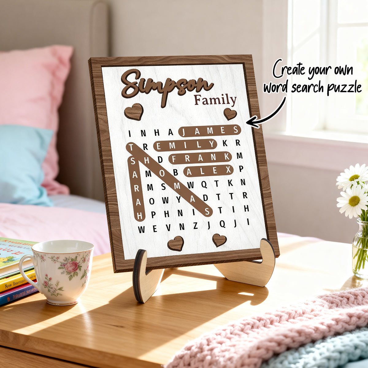 Family Word Search Puzzle Sign - Personalized 2-Layered Wooden Plaque - Gift for Mom, Dad, Grandparents