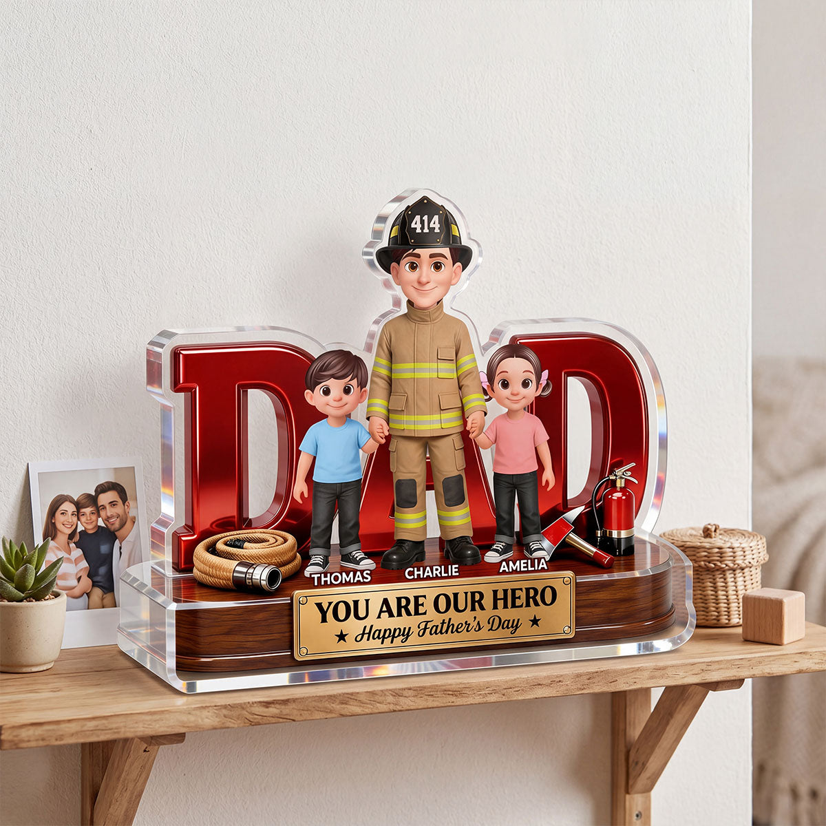 Proud Firefighter Dad You Are Our Hero - Personalized Acrylic Block Plaque -  Gift For Dad, Husband