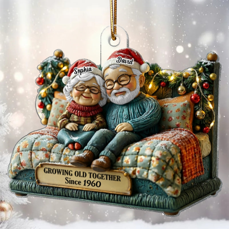 Growing Old Together Old Couple - Personalized Acrylic Ornament - Heartwarming Christmas Gift For Him, For Her, For Couple