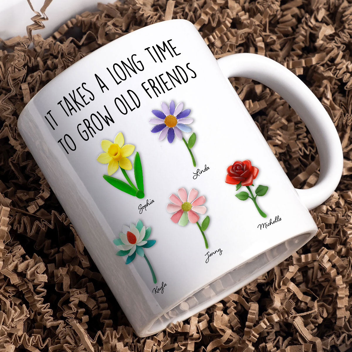 It Takes a Long Time to Grow an Old Friend, Custom Birth Month Flower - Personalized Mug - Christmas Gift for Best Friends