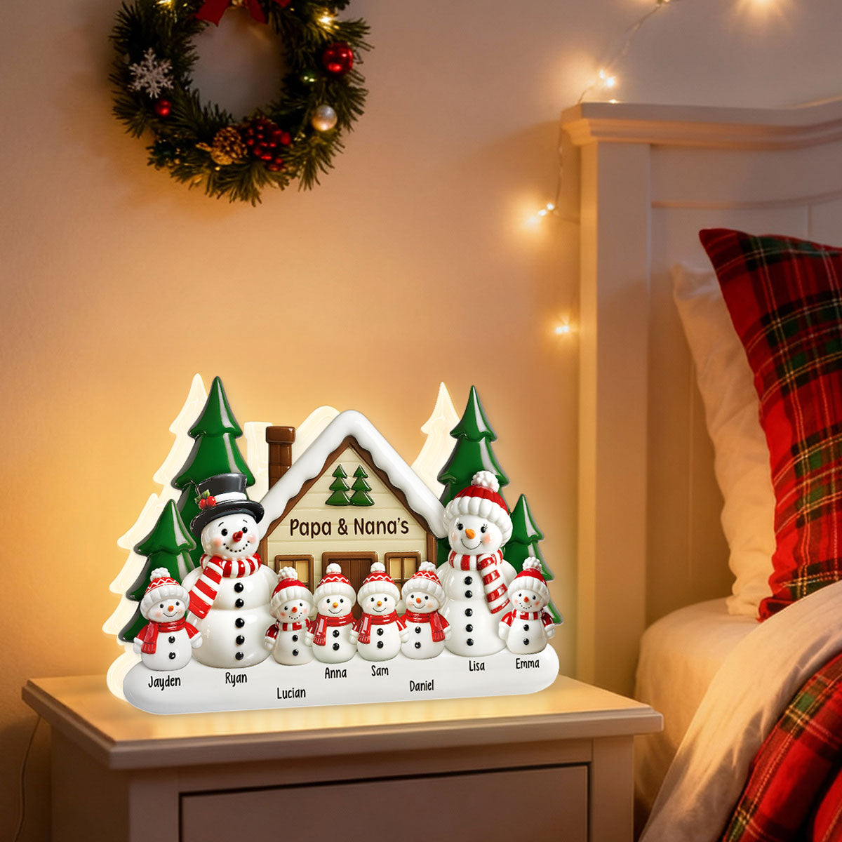 3D Effect Snowman at Grandparents' House - Personalized Light Box - Christmas Decor For Grandma, Grandpa, Family