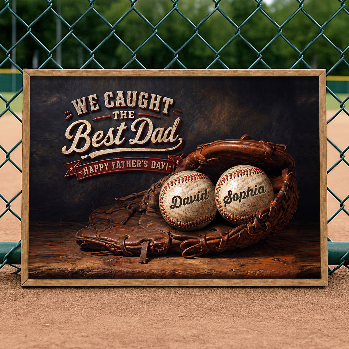 Vintage Baseball We Caught the Best Dad - Personalized Poster - Father's Day Gift for Husband, Dad