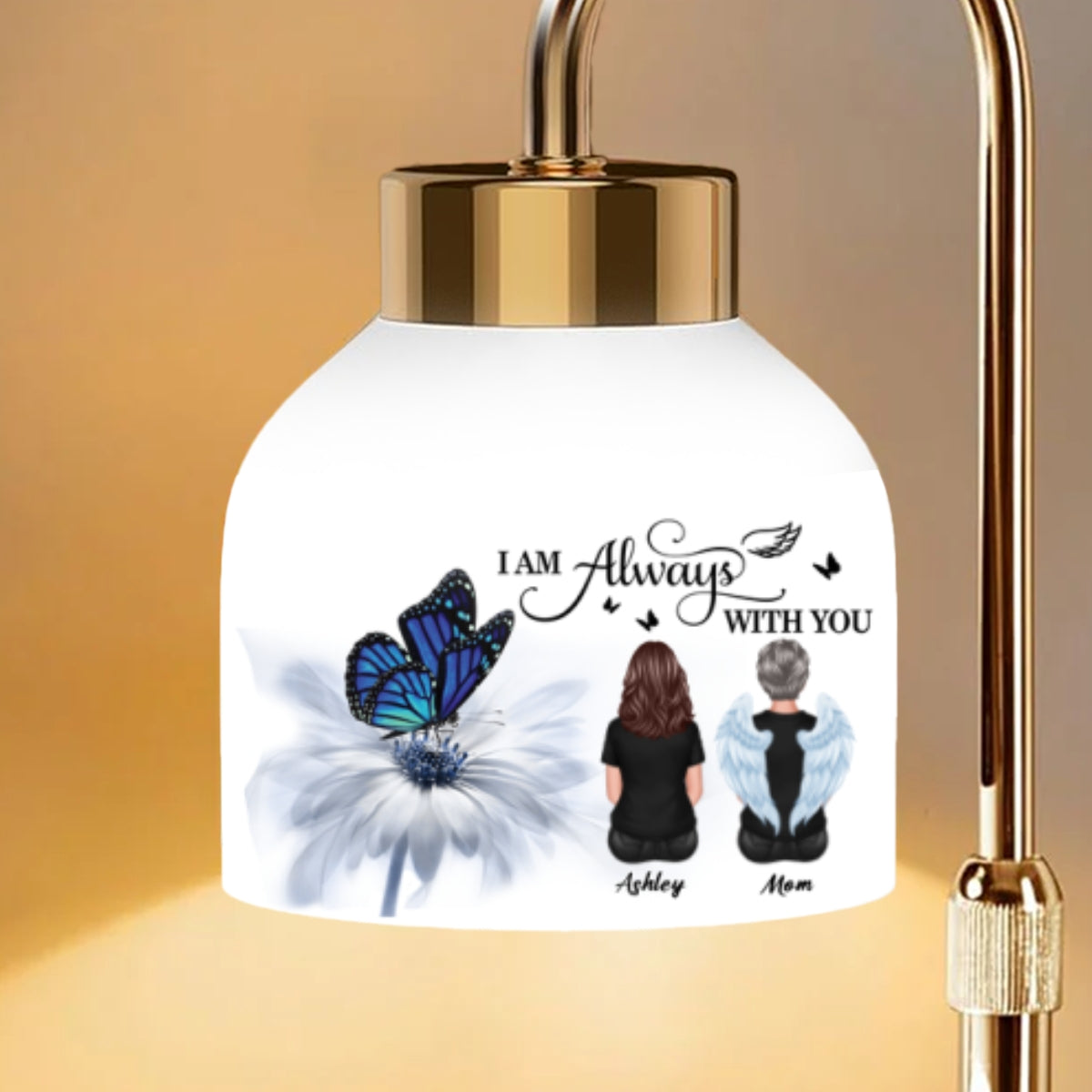 Always With You Memorial Butterfly On Daisy - Personalized Candle Warmer Lamp - Memorial Gift, Remembrance Keepsake