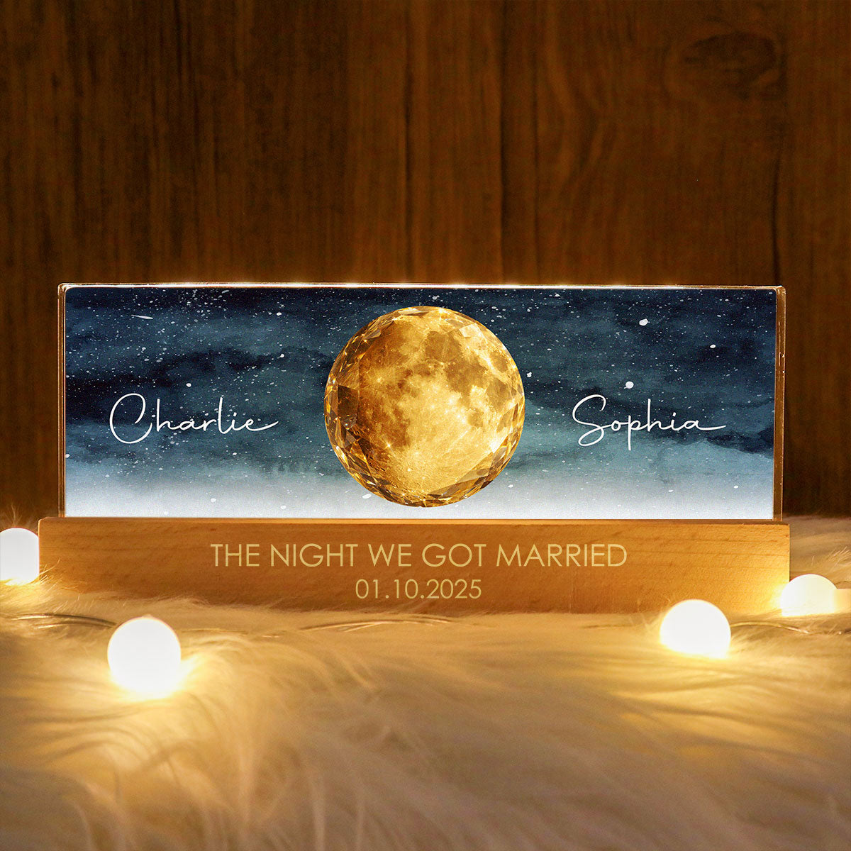 The Beginning of Our Forever Couple Moon Phase - Personalized Acrylic Block LED Night Light - Anniversary, Valentine's Day Gift for her, for him