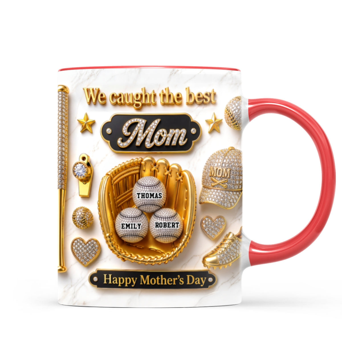 3D Effect Baseball We Caught The Best Mom - Personalized Mug - Mother's Day Gift For Mom, Wife