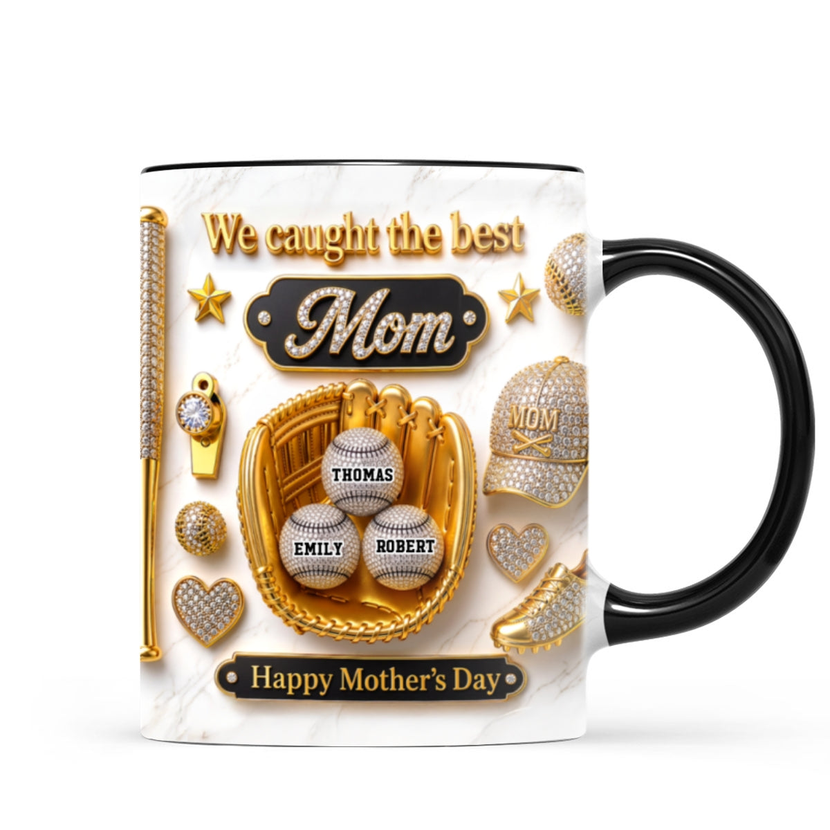 3D Effect Baseball We Caught The Best Mom - Personalized Mug - Mother's Day Gift For Mom, Wife