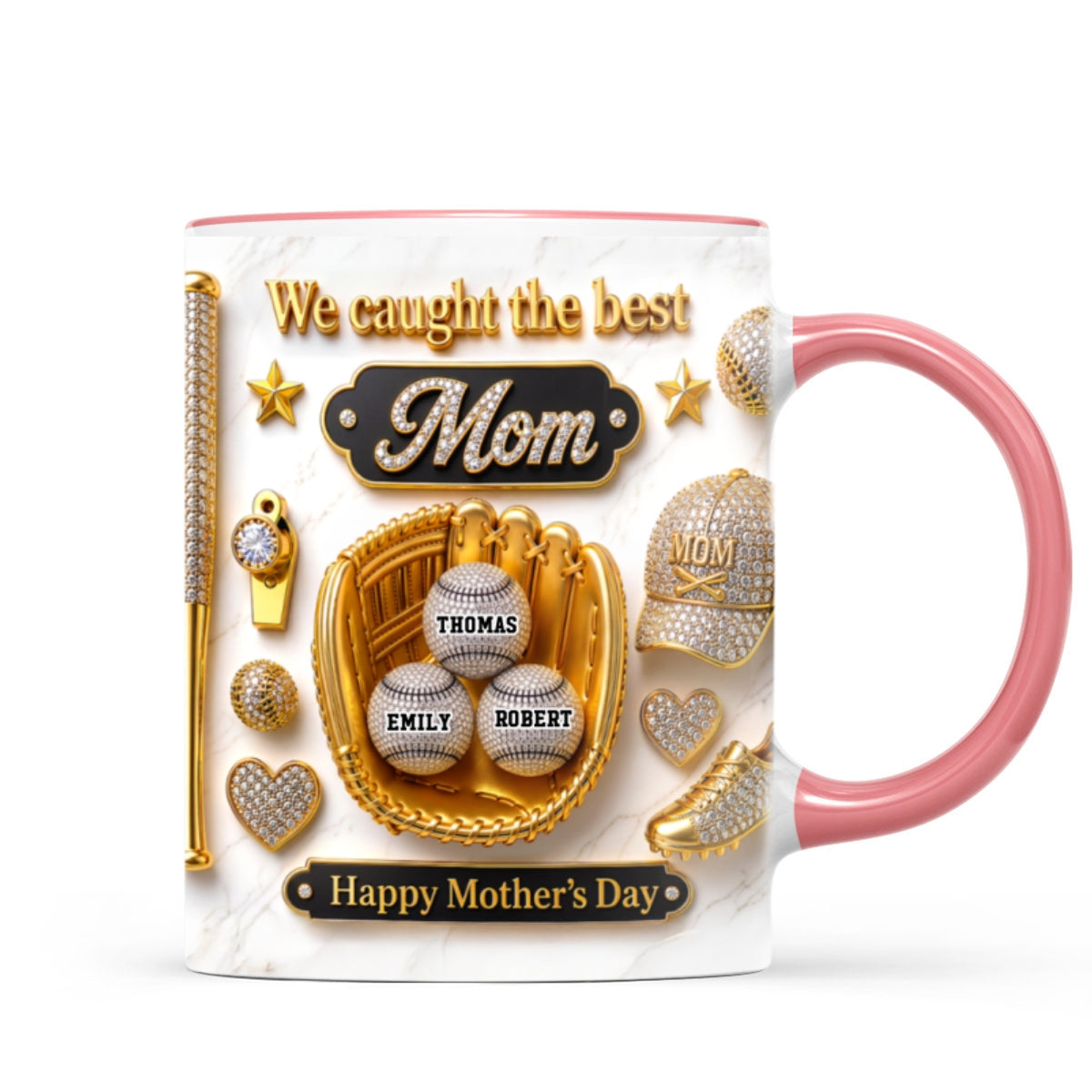 3D Effect Baseball We Caught The Best Mom - Personalized Mug - Mother's Day Gift For Mom, Wife