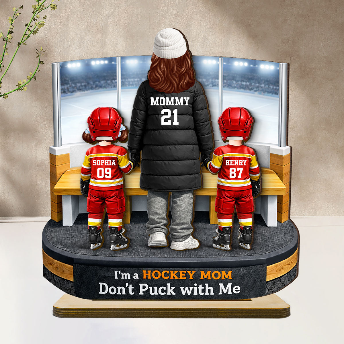 I'm A Hockey Mom Bench Area - Personalized 2-Layered Wooden Plaque - Gift For Hockey Mom