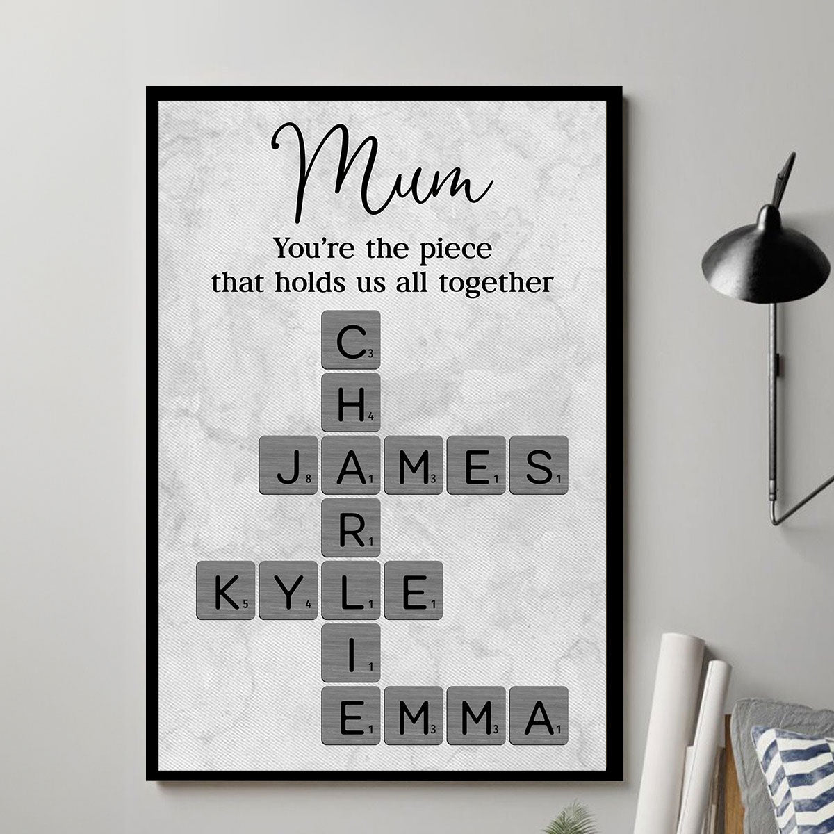 Mum You're The Piece That Holds Us All Together Crossword Art - Personalised Poster - Mother's Day Gift for Mum