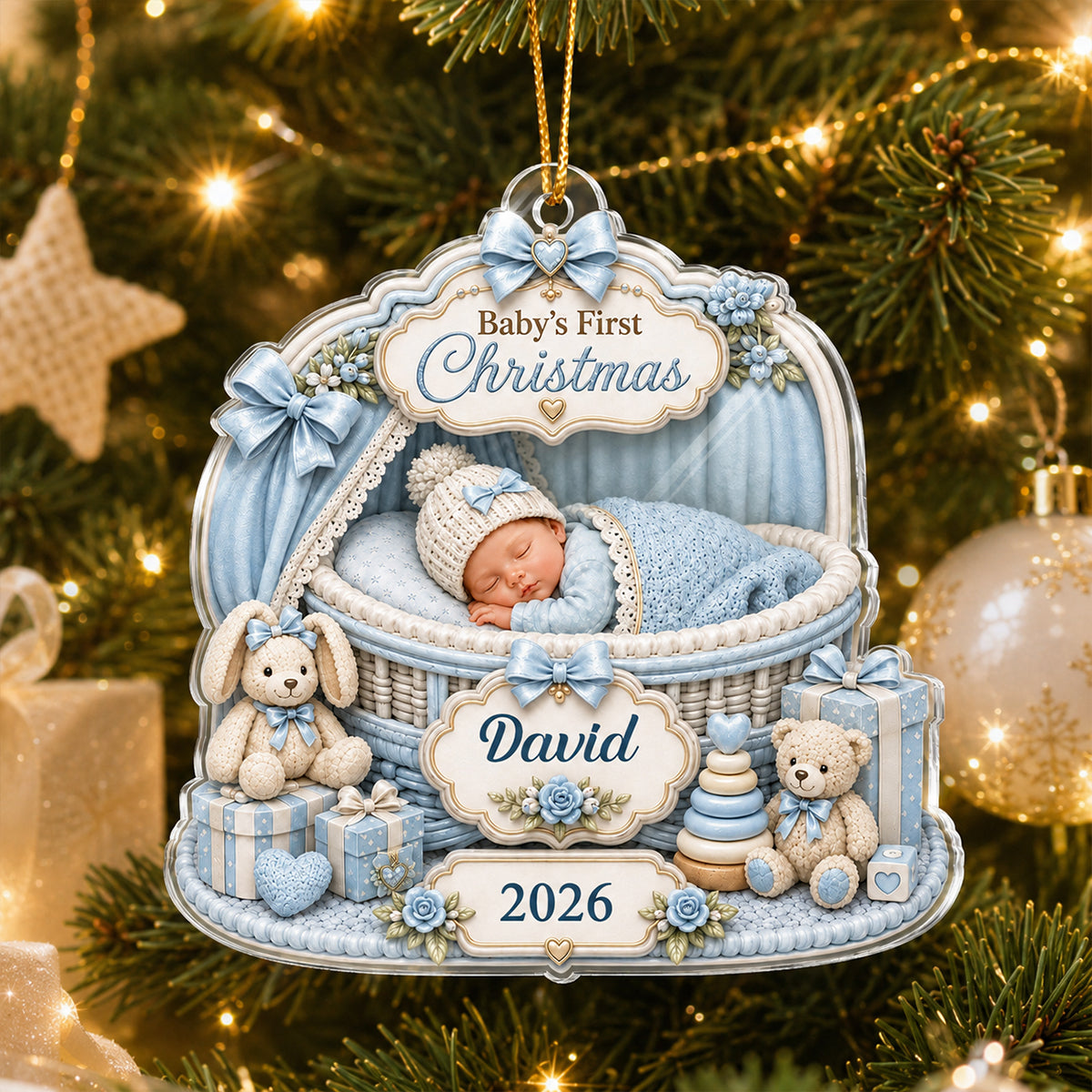 Baby's First Christmas Custom Baby Name - Personalized Acrylic Ornament - Newborn Girl Boy Gift, Heartfelt Keepsake