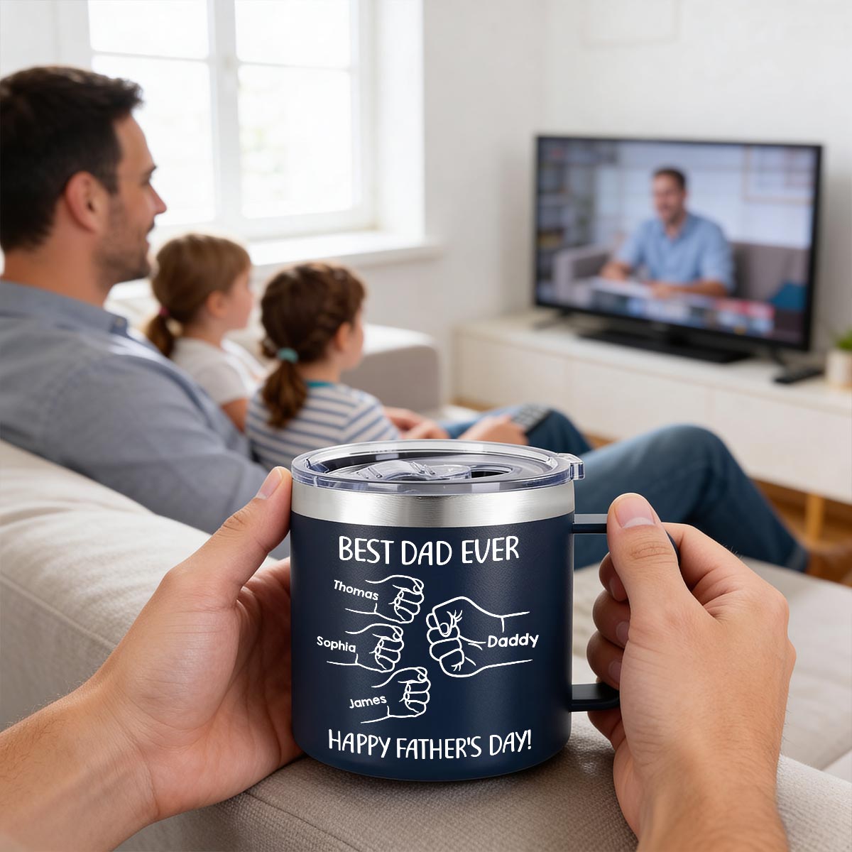 Sometimes You Forget That You're Awesome Best Dad Ever Fist Bumps - Personalized Stainless Steel Tumbler with Handle
