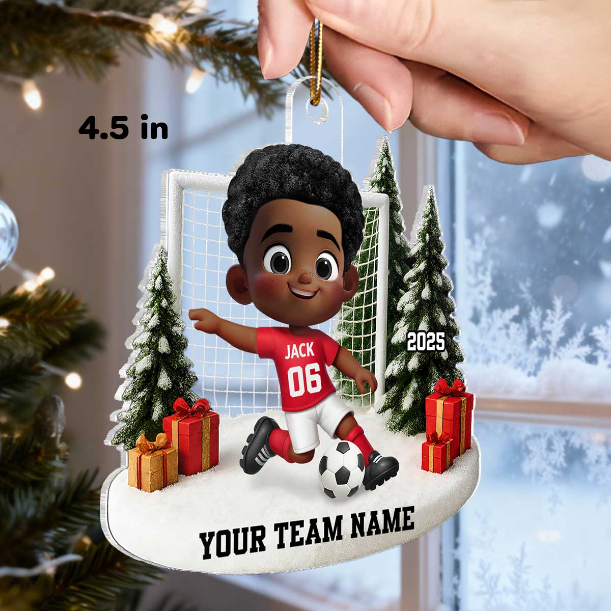 3D Effect Kid Soccer Player - Personalized Acrylic Ornament - Gift For Soccer Lovers, School Soccer Team