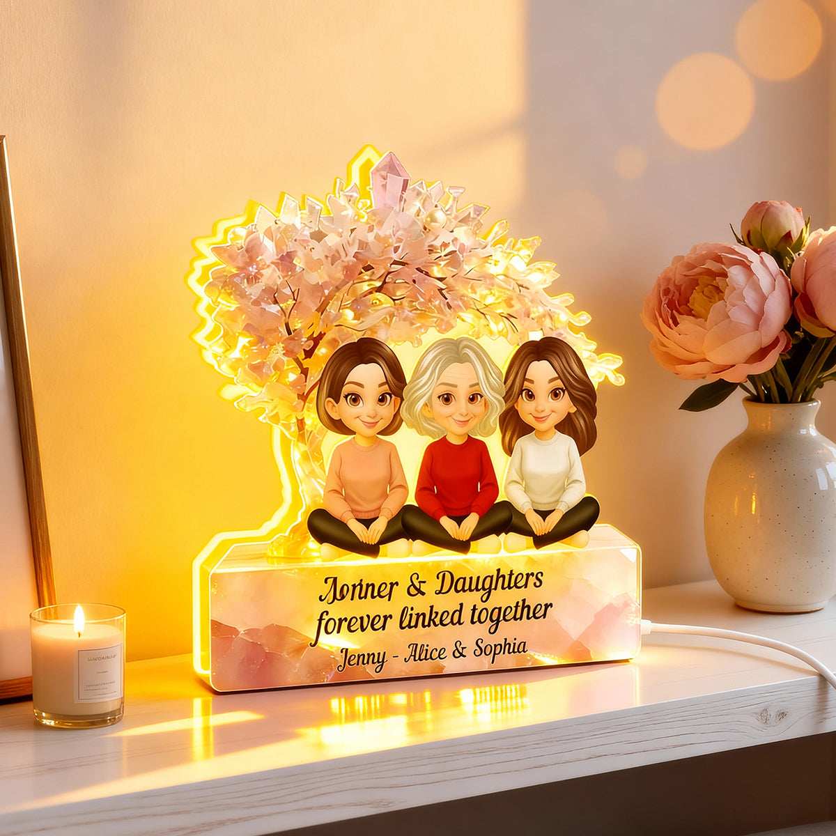 Mother And Daughter Forever Linked Together - Personalized Light Box - Heartfelt Gift For Mom, Grandma