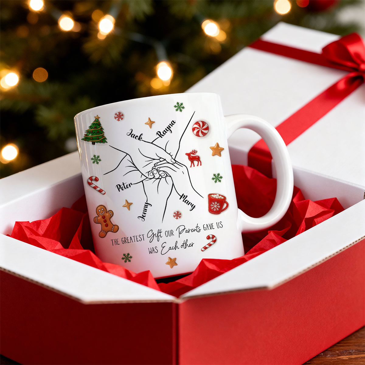 Brothers And Sisters Hands Line Art - Personalized Mug - Christmas Gift For Brother, For Sister