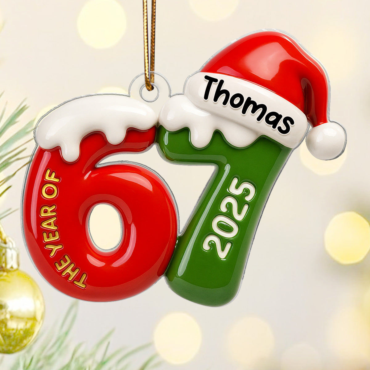 Custom Name 67 Six Seven 3D Effect - Personalized Acrylic Ornament - 2025 Slang, Funny Teen Grandkid, Gen Alpha Christmas Gift