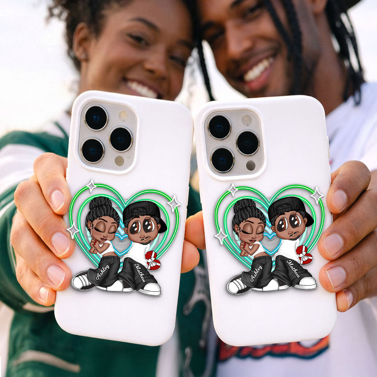Y2K Couple Retro Heart - Personalized Acrylic Magnetic Phone Grip - Gift for him, for her, Matching Phone Grips for Couple