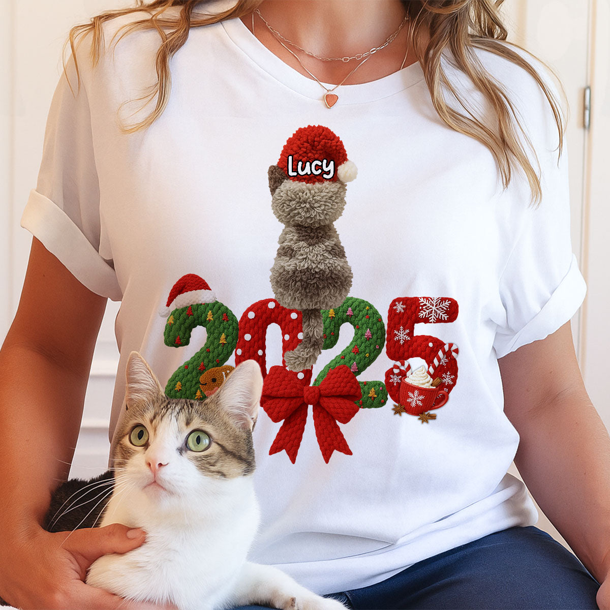 2025 Cat Lovers Latch Hook Yarn Faux - Personalized Sweatshirt - Christmas Gift for Cat Moms, Cat Dads