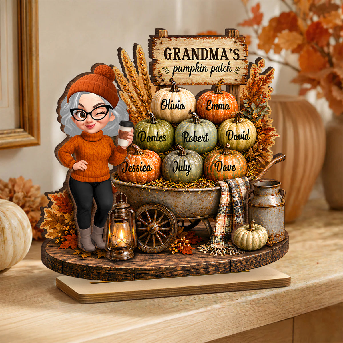Cozy Fall Vibe Grandma's Pumpkin Patch - Personalized 2-Layered Wooden Plaque - Fall Decor for Grandma