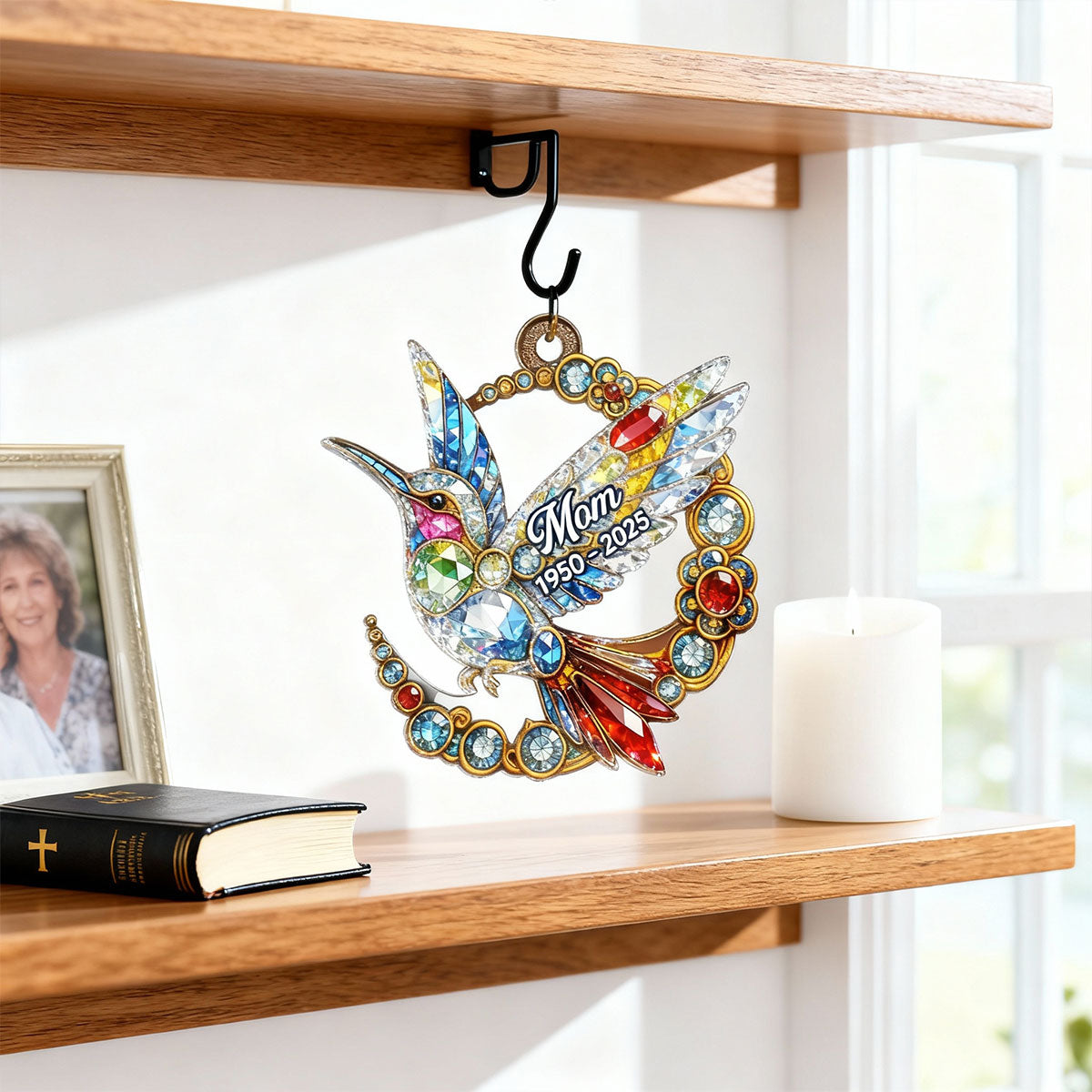 3D Crystal Effect Colorful Hummingbird Memorial - Personalized Acrylic Ornament - Remembrance Gift, Sympathy Gift