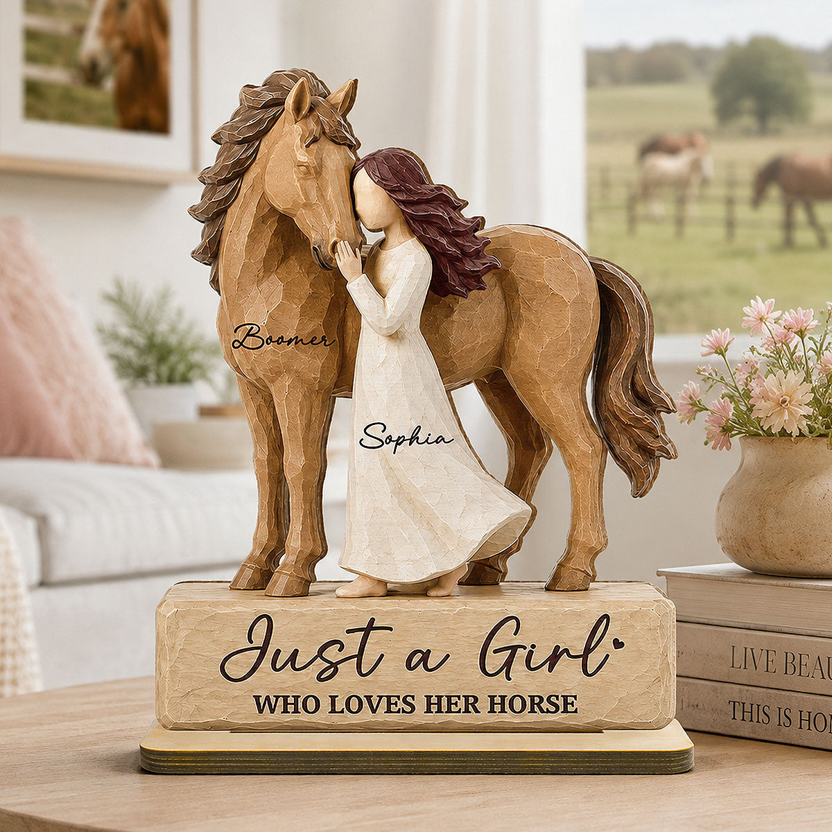 Girl Standing With Horse 2D Flat - Personalized 2-Layered Wooden Plaque - Keepsake Gift For Horse Lover