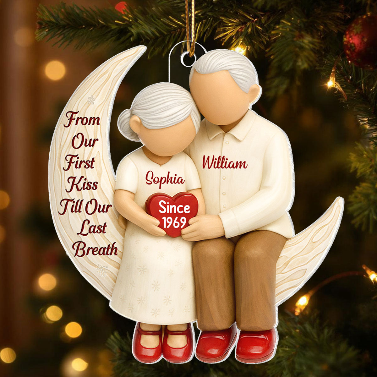 Couple Sitting on Moon from Our 1st Kiss til Our Last Breath - Personalized Acrylic Ornament - Christmas Gift for him, Gift for her