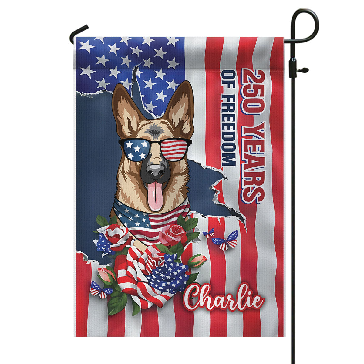 USA 250th Birthday Patriotic Flag Dog - Personalized Garden Flag - Gift For Dog Lovers