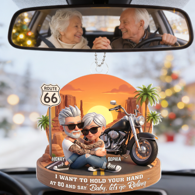 3D Effect Old Couple Baby Let's Go Riding  - Personalized Acrylic Car Hanger - Sentimental Gift for him, for her