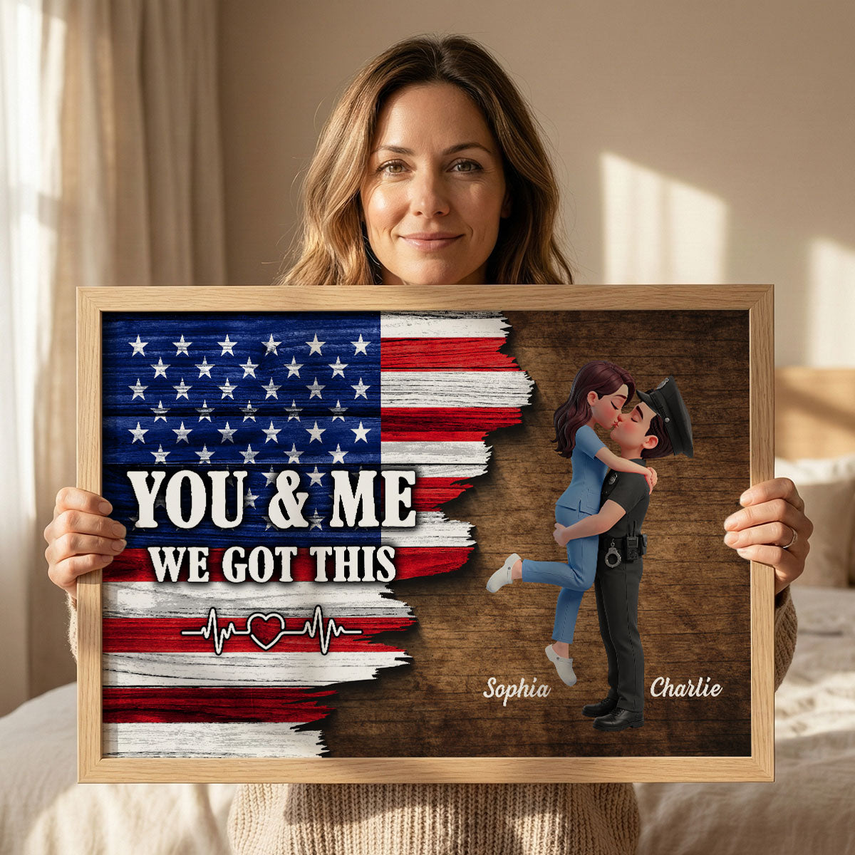 Proud Hero Couple Forever Together Half Nation Flag - Personalized Poster - Valentine's Day Gift For Couple, For Him, For Her, Nurse, Police, Firefighter, Army