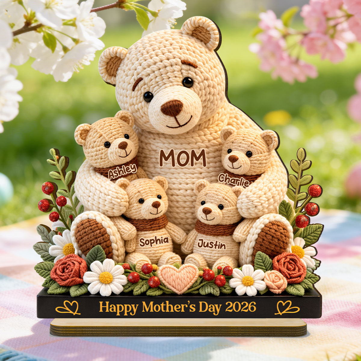 Mama Bear's Warm Hug - Personalized 2-Layered Wooden Plaque - Heartfelt Gift For Mom