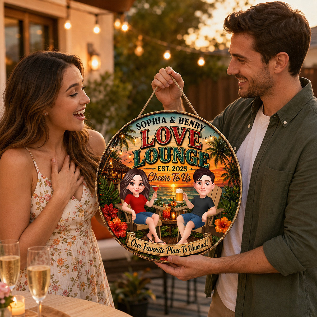 Our Favorite Place To Unwind - Personalized Wood Sign - Gift For Couple, Summer Decorations