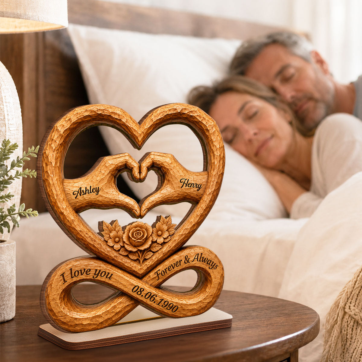 Couple Heart Hands Forever Love Custom Date - Personalized 2-Layered Wooden Plaque - Anniversary Gift, Wedding Gift For Couple