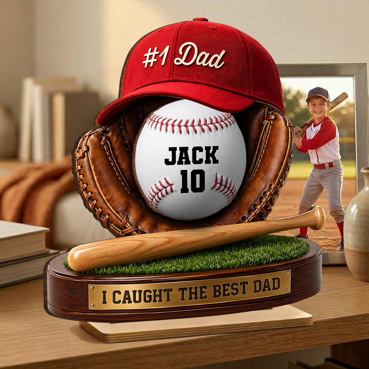 No 1 Baseball Dad - Personalized 2-Layered Wooden Plaque -  Gift for Dad, Husband