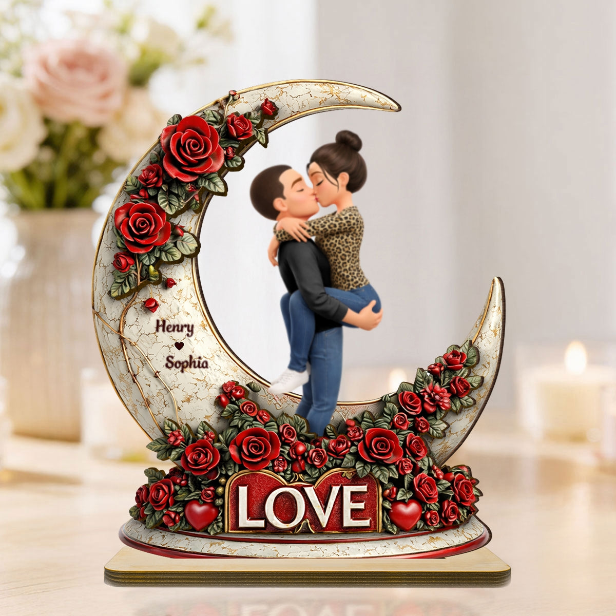 Couple Romantic Gothic Love - Personalized 2-Layered Wooden Plaque - Anniversary, Valentine's Day Gift, Gift For Him, Gift For Her