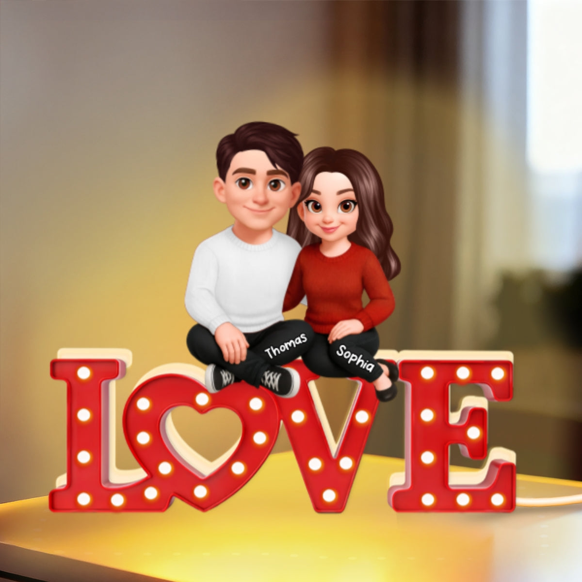 Forever LOVE Couple Sitting Embracing - Personalized Light Box - Valentine's Day Gift For Couple, For Him, For Her