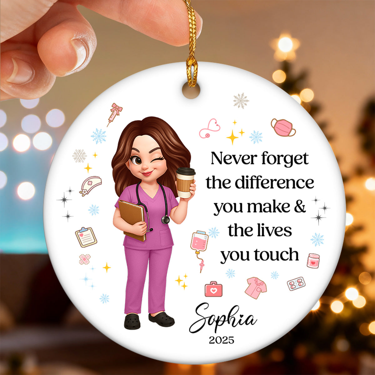 Never Forget The Difference You Make - Personalized Ceramic Ornament - Nurse Appreciation Gift