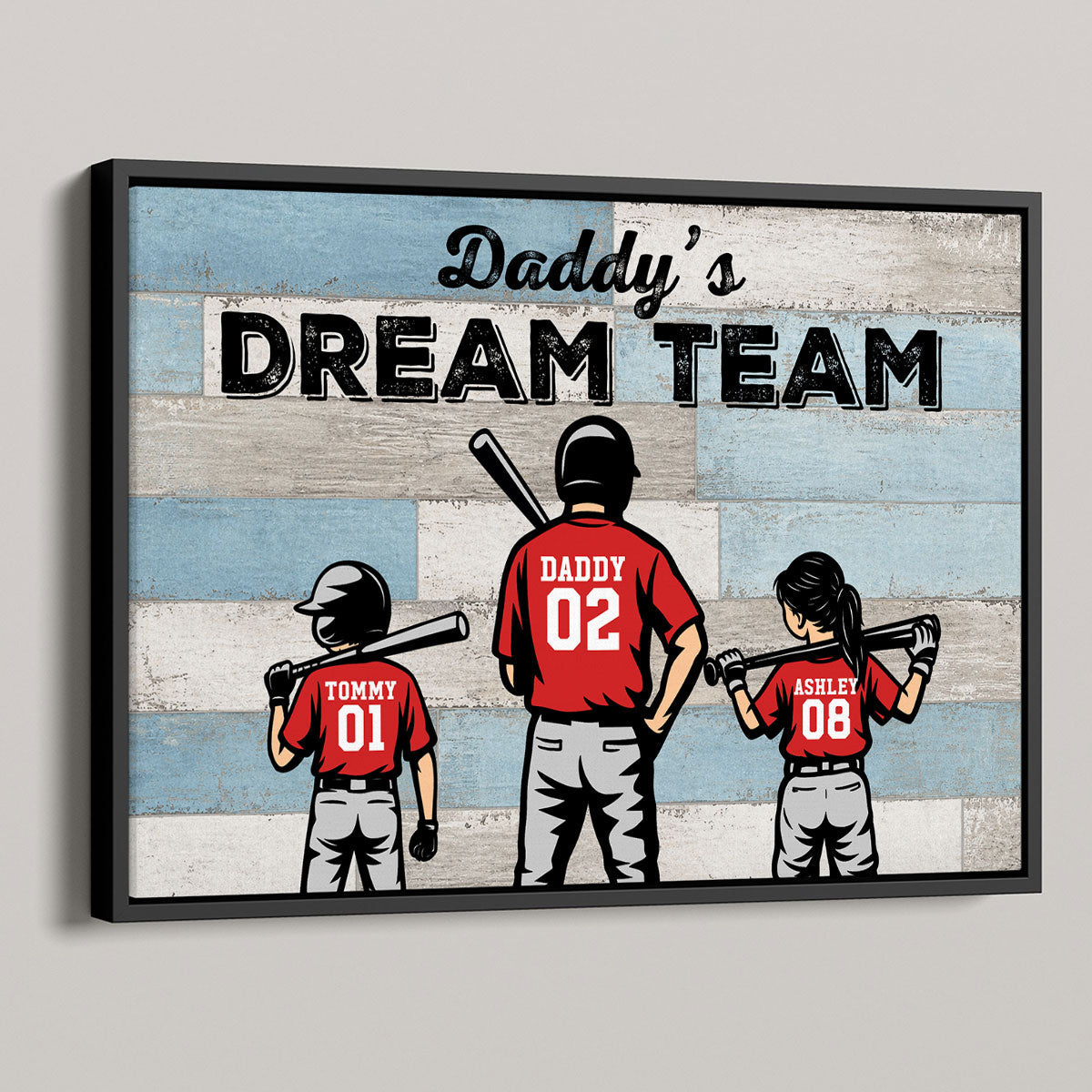 Daddy's Dream Team Baseball Retro Background - Personalized Poster - Father's Day Gift for Dad, Husband