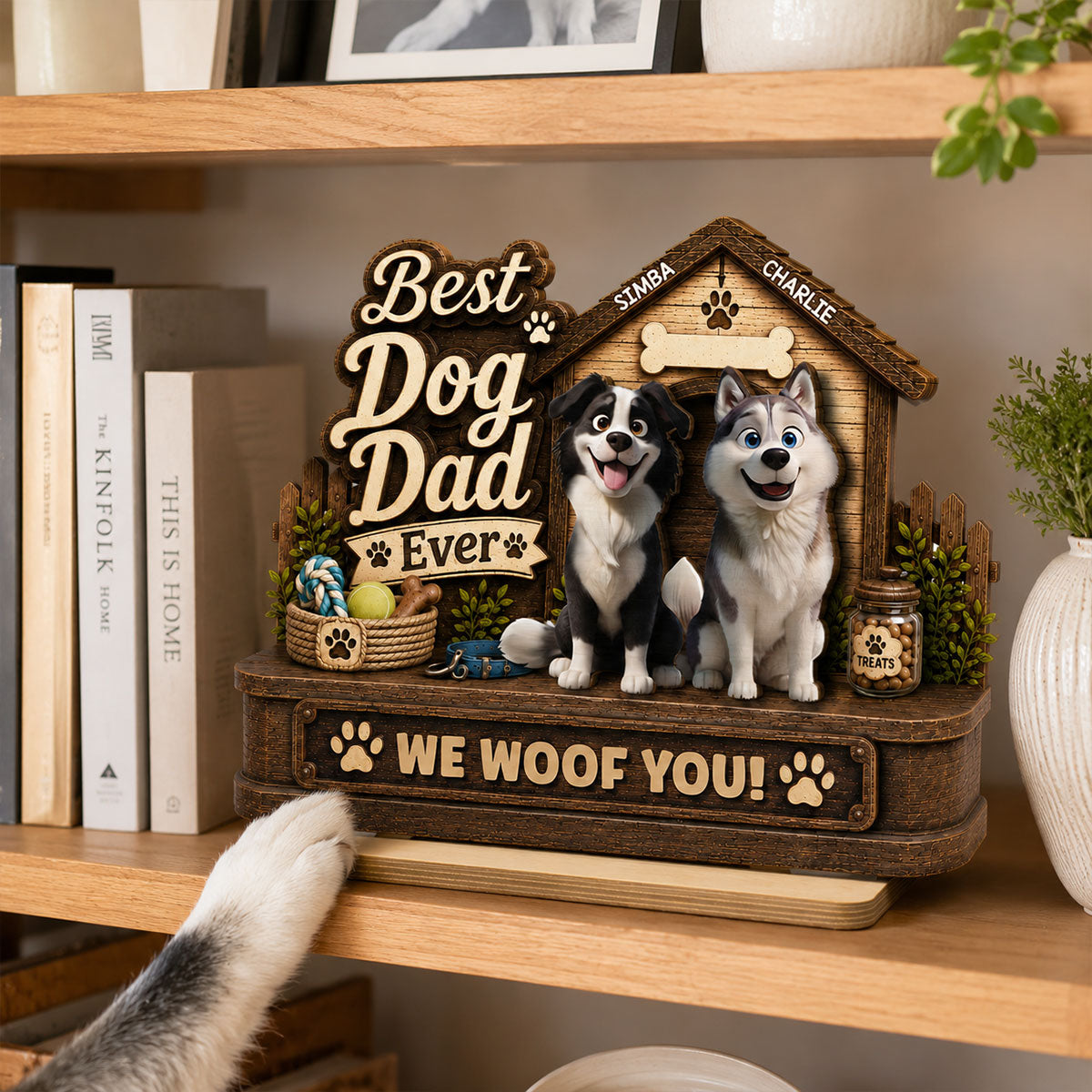 Best Dog Dad Ever Cute Dogs 2D Flat - Personalized 2-Layered Wooden Plaque -  Gift For Dog Dad