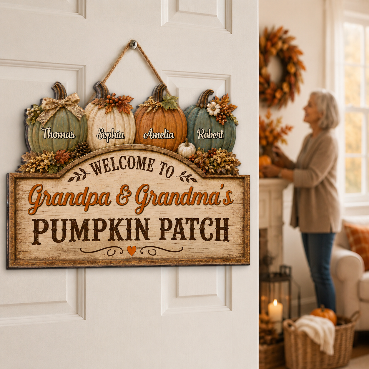 Welcome To Grandma Grandpa Pumpkin Patch 2D Flat - Personalized Door Hanger
