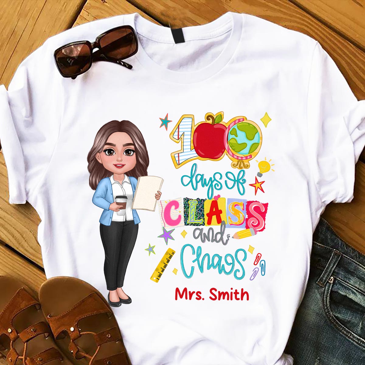 100 Days Of Class & Chaos Teacher - Personalized Shirt - 100 Days Of School Celebration